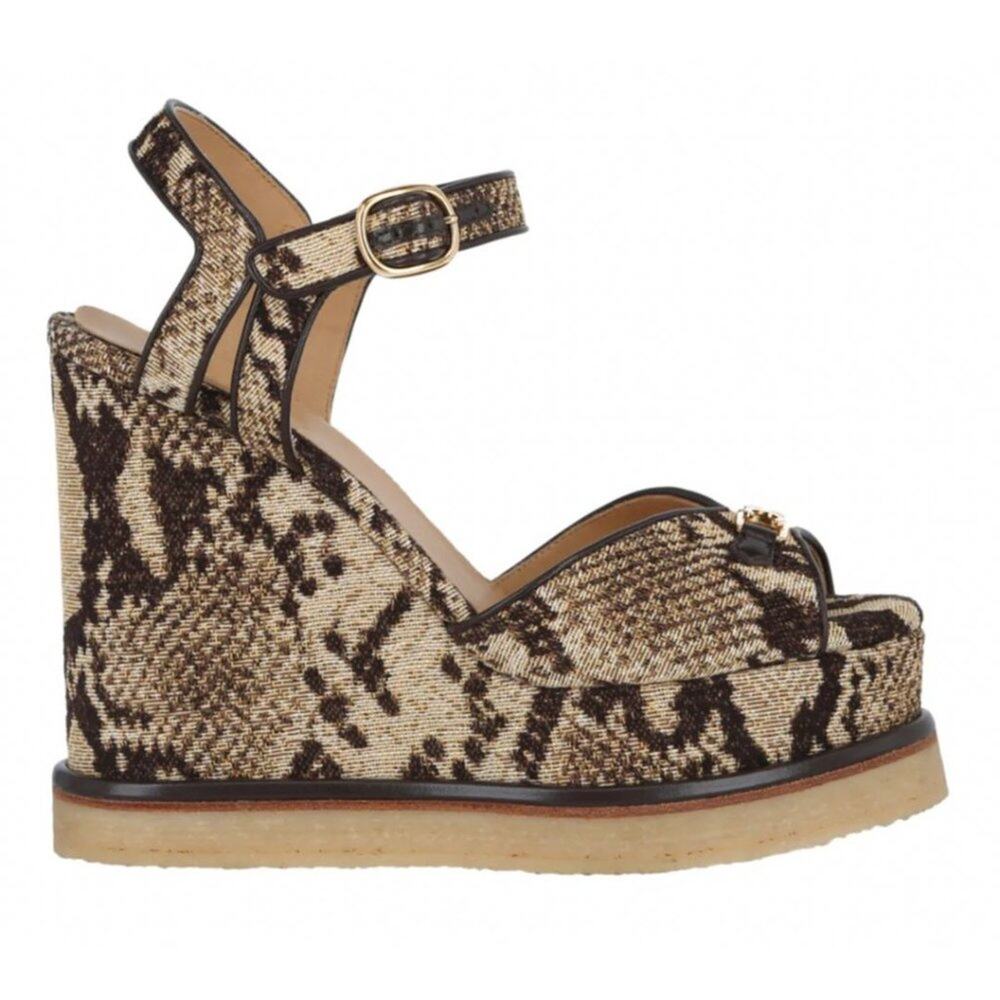 NWB Celine Jacquard Wedge Sandal Brown Python Printed 38 EU - Picture 3 of 4